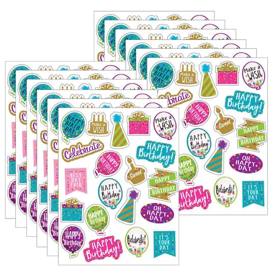 Teacher Created Resources Confetti Happy Birthday Stickers, 12 Packs of 120